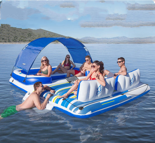 Floating Rows for Adult Family Drifting on the Sea Sunshade Boat Floating Bed